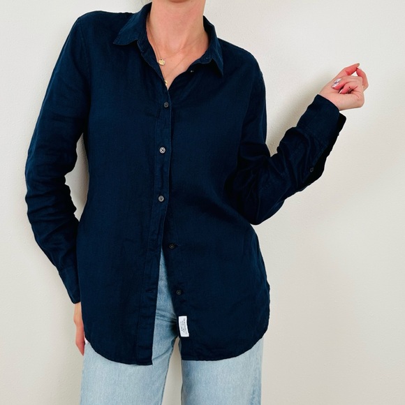 J. Crew slim shirt in Baird McNutt Irish linen long sleeve button down navy - Picture 2 of 9